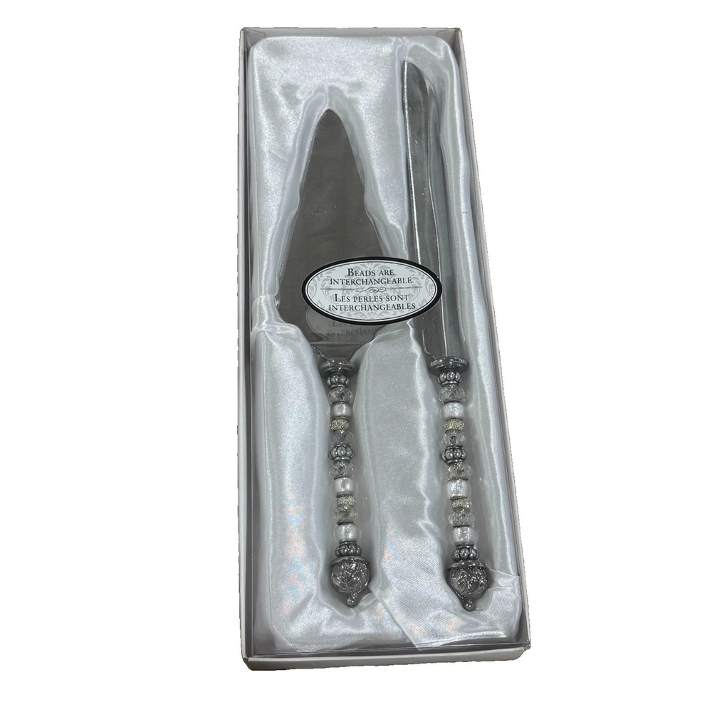 Lillian Rose Beaded Cake Knife & Server Set Interchangeable Beads Wedding NIB